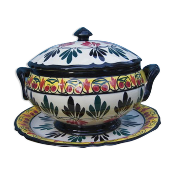 Soup tureen and dish Saint Jean de Bretagne ceramic pottery Brittany France