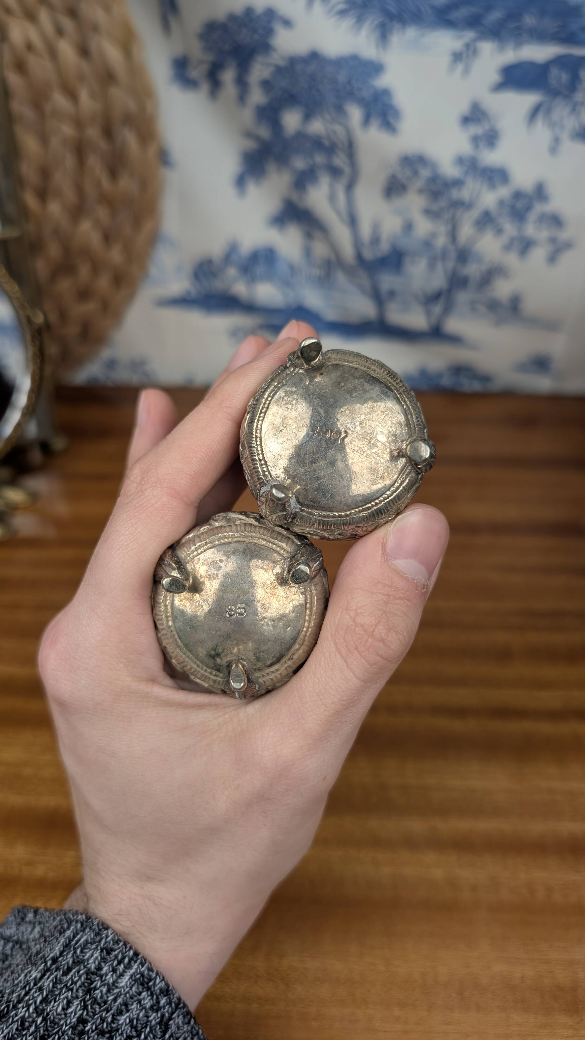 Indian Kutch 800 Silver Open Salt Cellar Pair of 800 Silver Salt Cellars