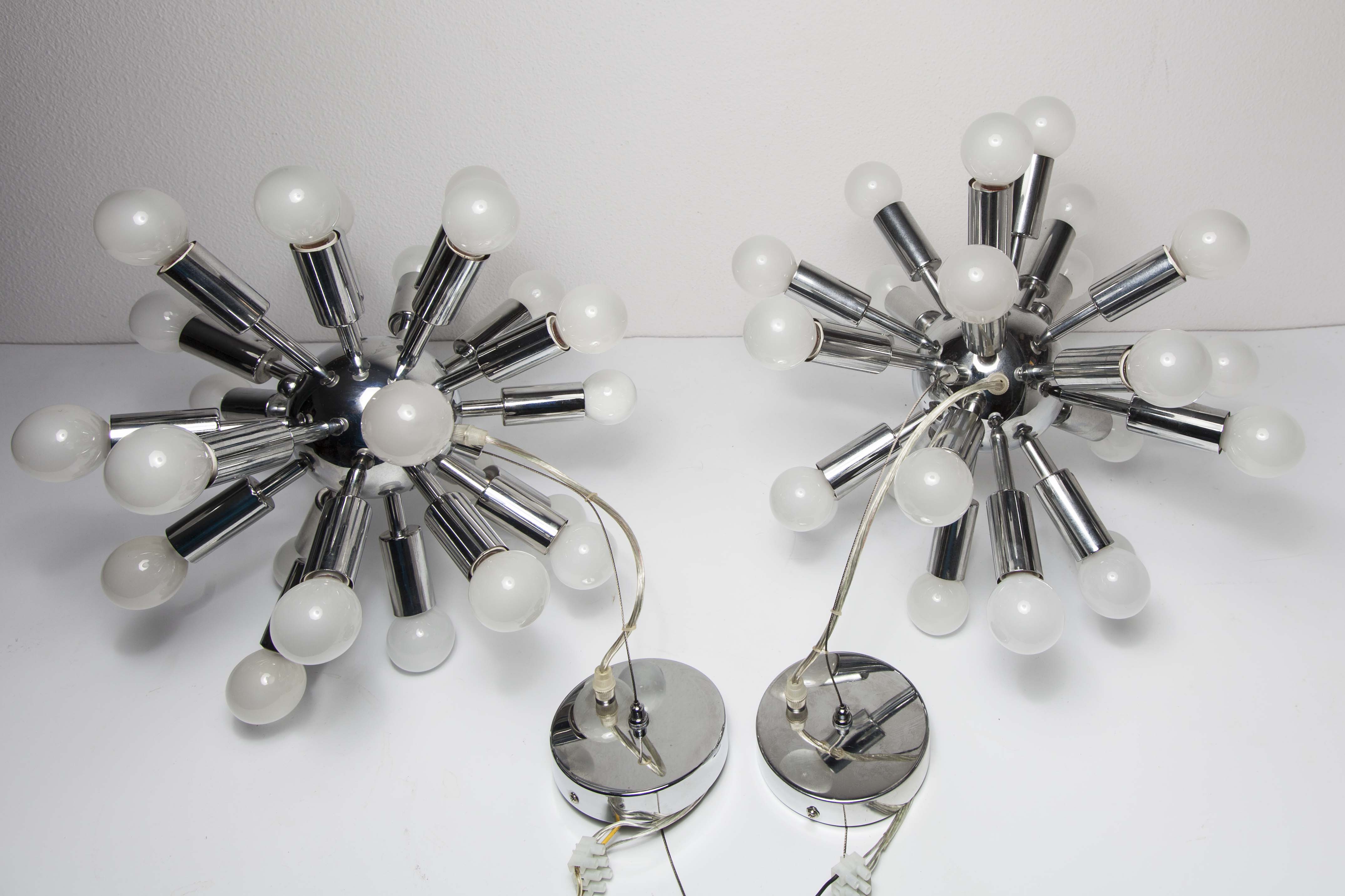Pair of vintage chrome Sputnik chandeliers