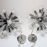 Pair of vintage chrome Sputnik chandeliers
