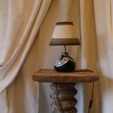 Table lamp in enamelled stoneware and handmade lampshade