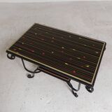 Table basse vintage avec 2 plateaux en verre avec impression des années 50