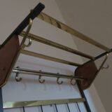 Mid-century brass and teak wall coat rack, 1960s