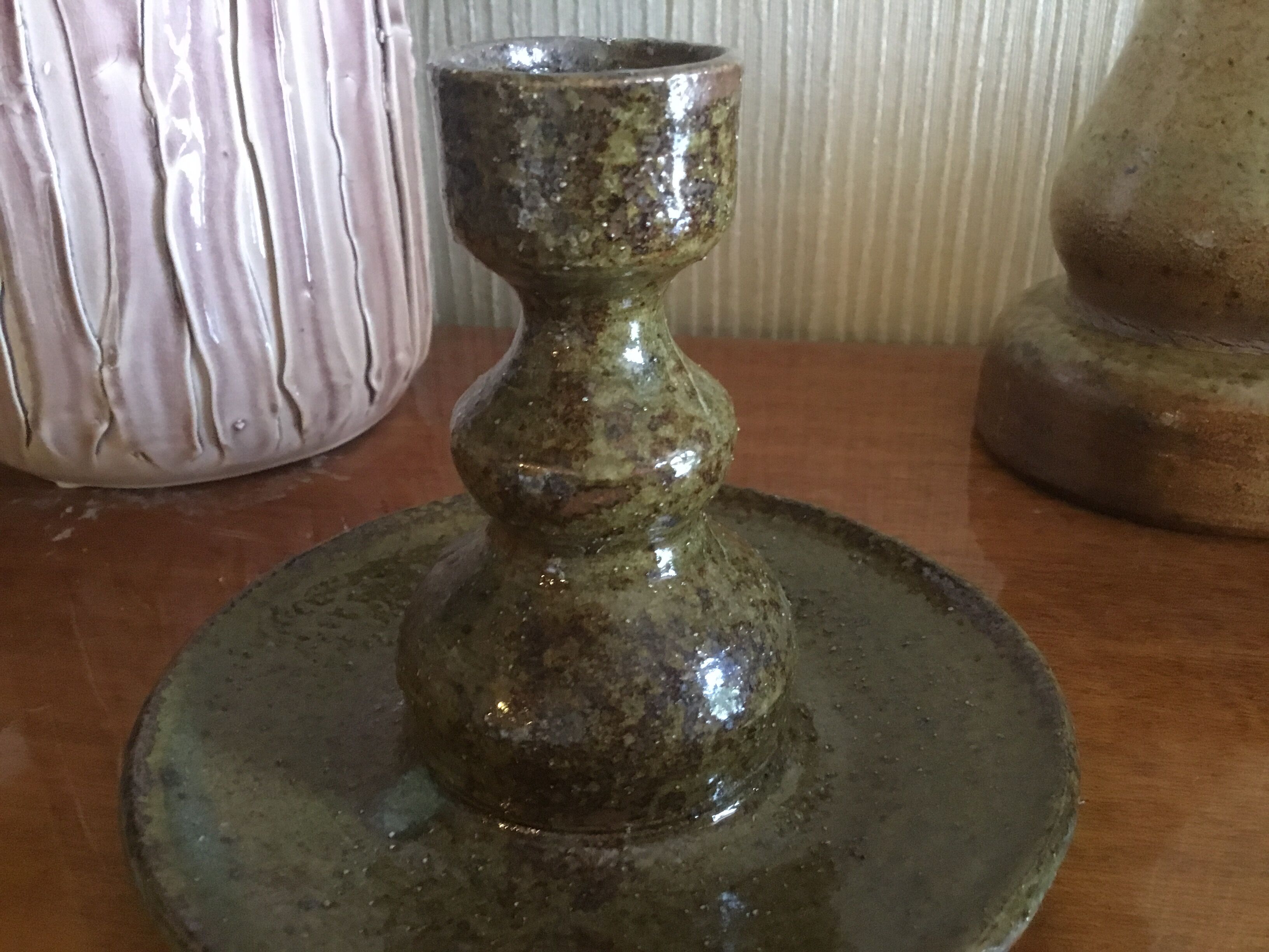 Candlestick enamelled stoneware