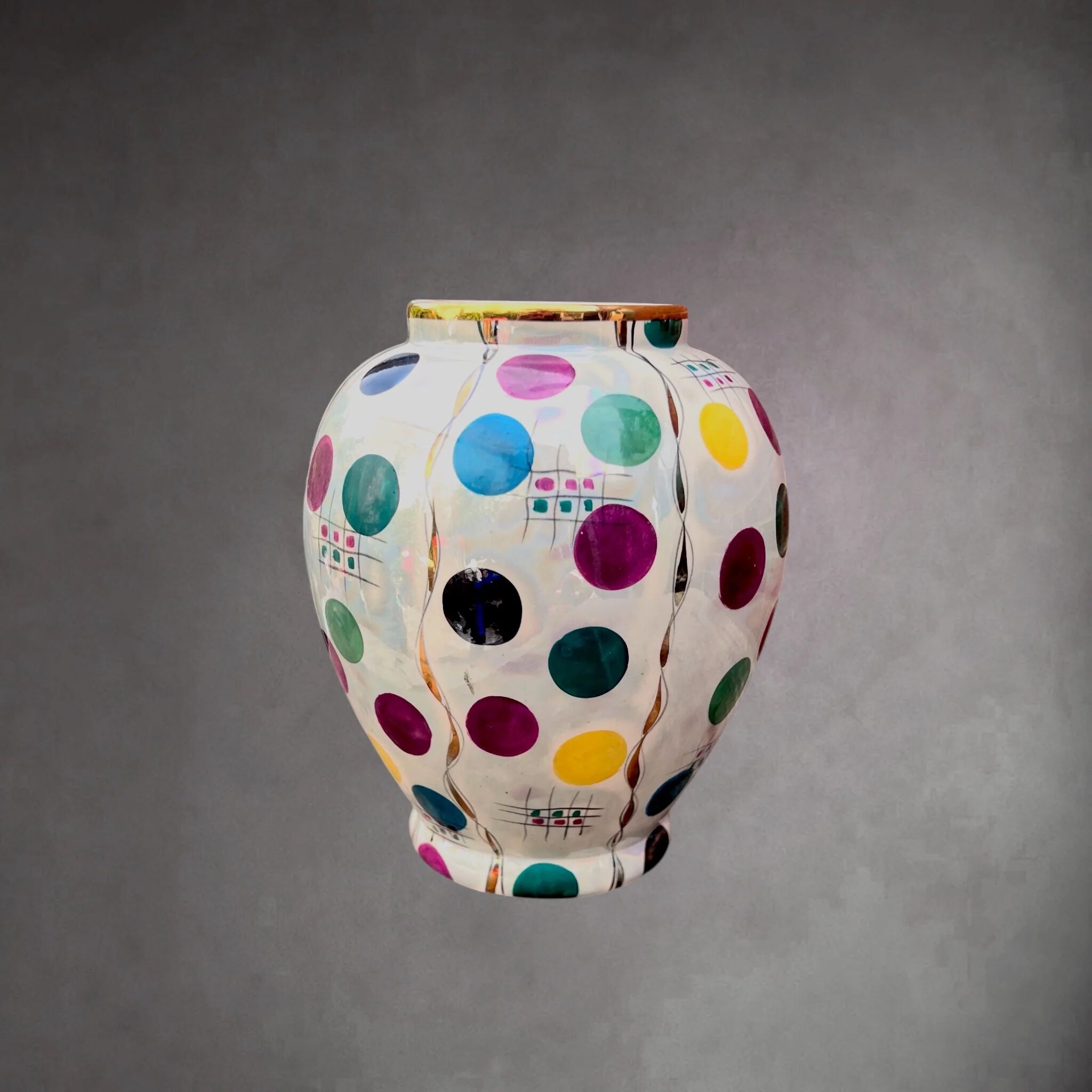 Vase Hubert Bequet Quaregnon en Faïence Nacrée Décor Confetti - Années 50-60
