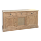 Renovated solid raw wood and cane sideboard - 3-door buffet