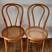 Set of 4 bistro chairs in turned wood and cannage rattan 50s