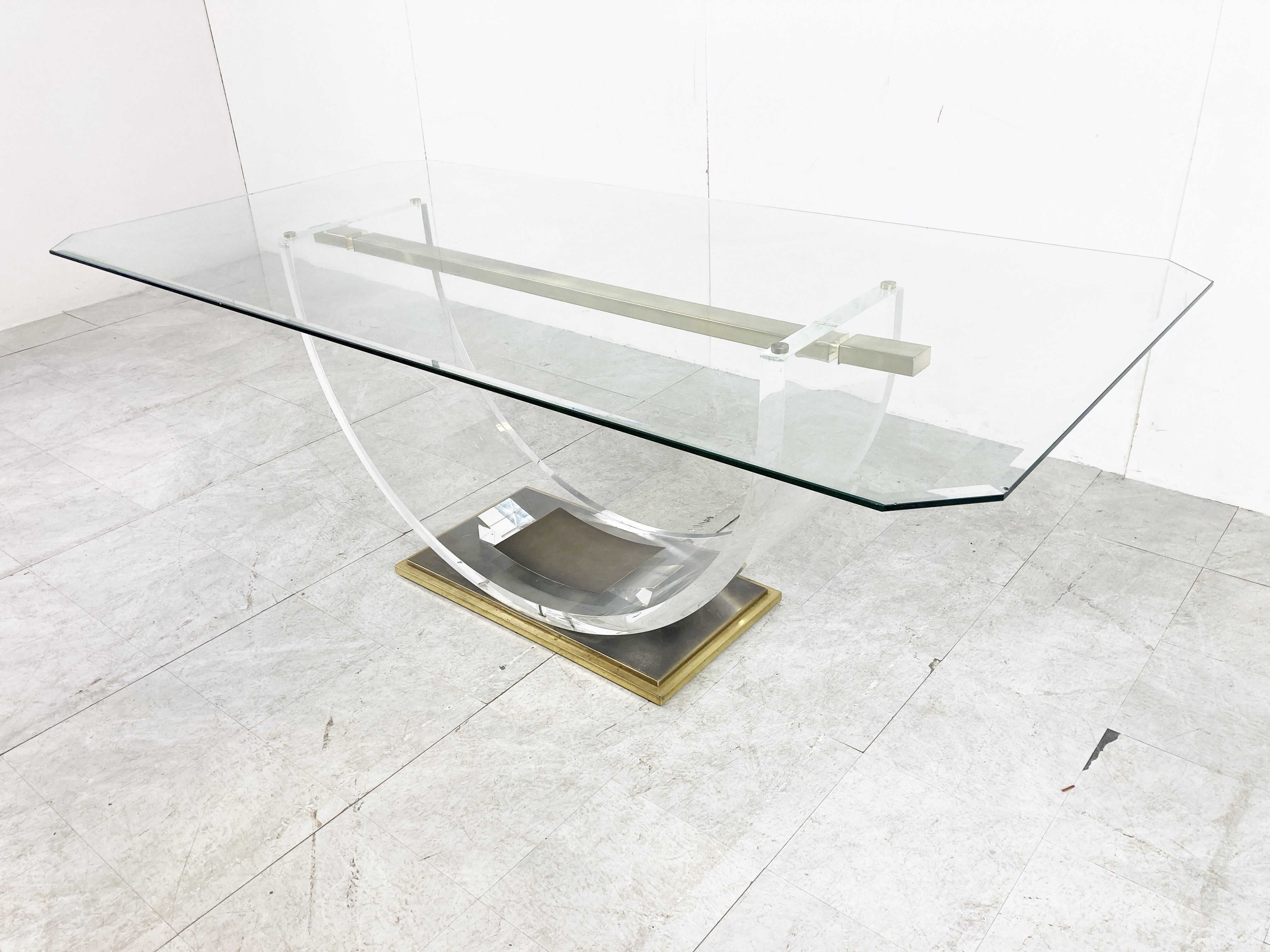 Vintage lucite and brass dining table, 1970s