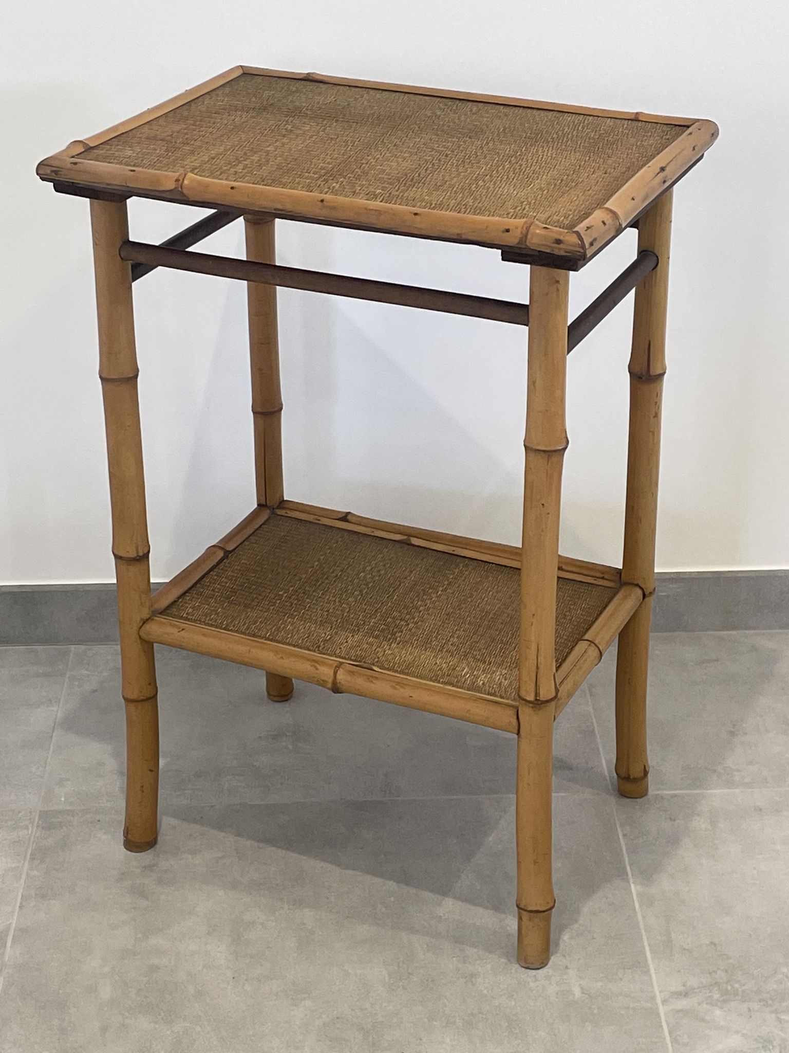 Table d'appoint, desserte en bambou et bois, vintage