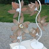 Pair of 70s floor lamps in lacquered metal flowers in glass and gilded metal