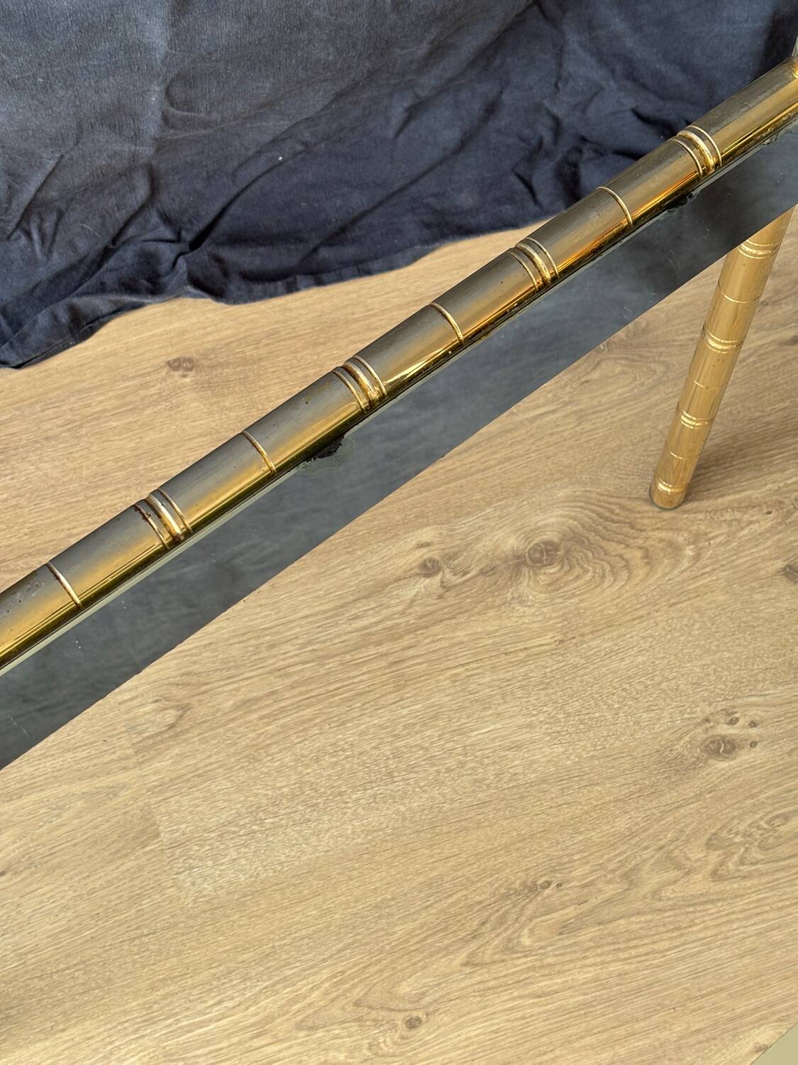 Gilded brass bamboo and smoked glass side table, France 1970