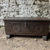 Coffre banc bois breton style gothique