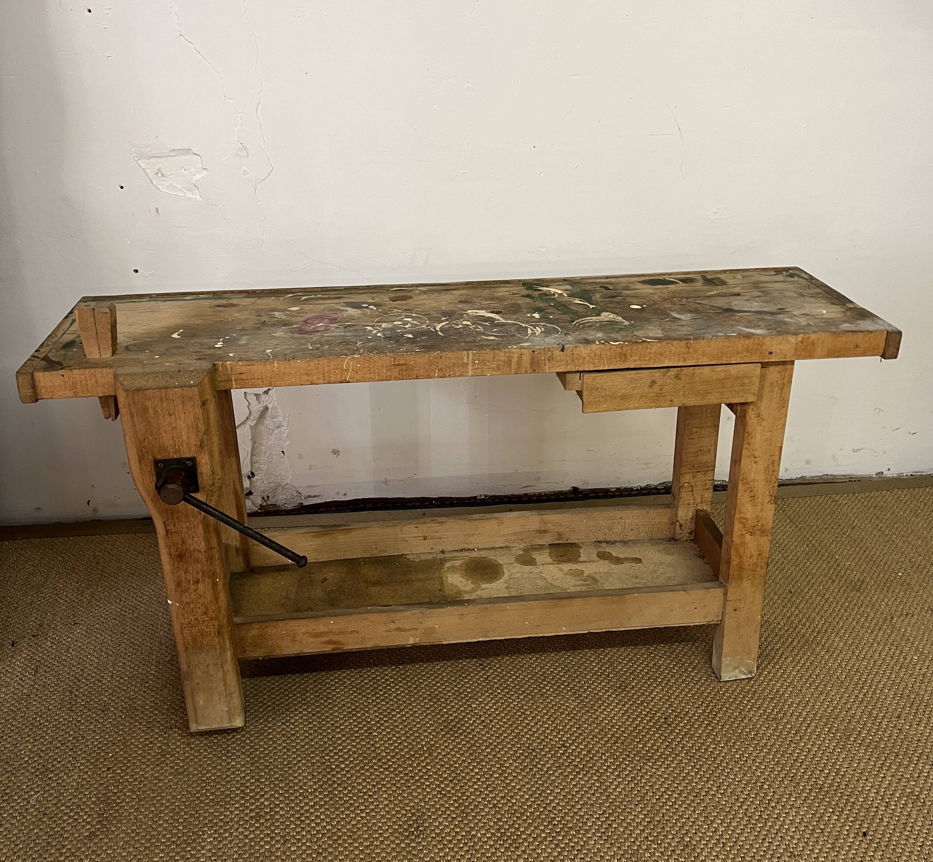 Old wooden craft workbench