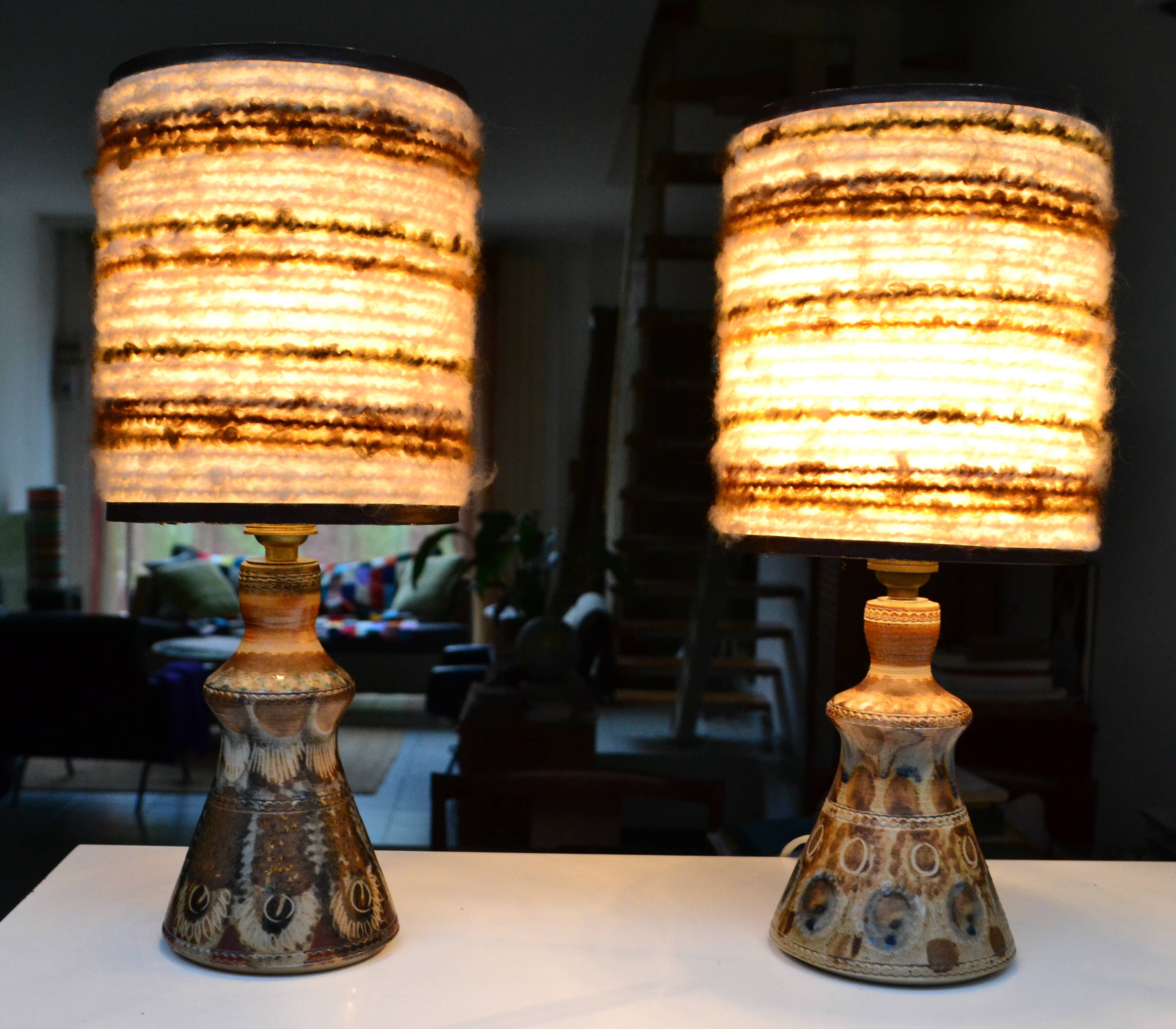 Pair of bedside lamps by Jean-Claude Courjault, ceramic, 1970s.