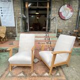 Paire de fauteuils vintage en bouclette beige, 1950