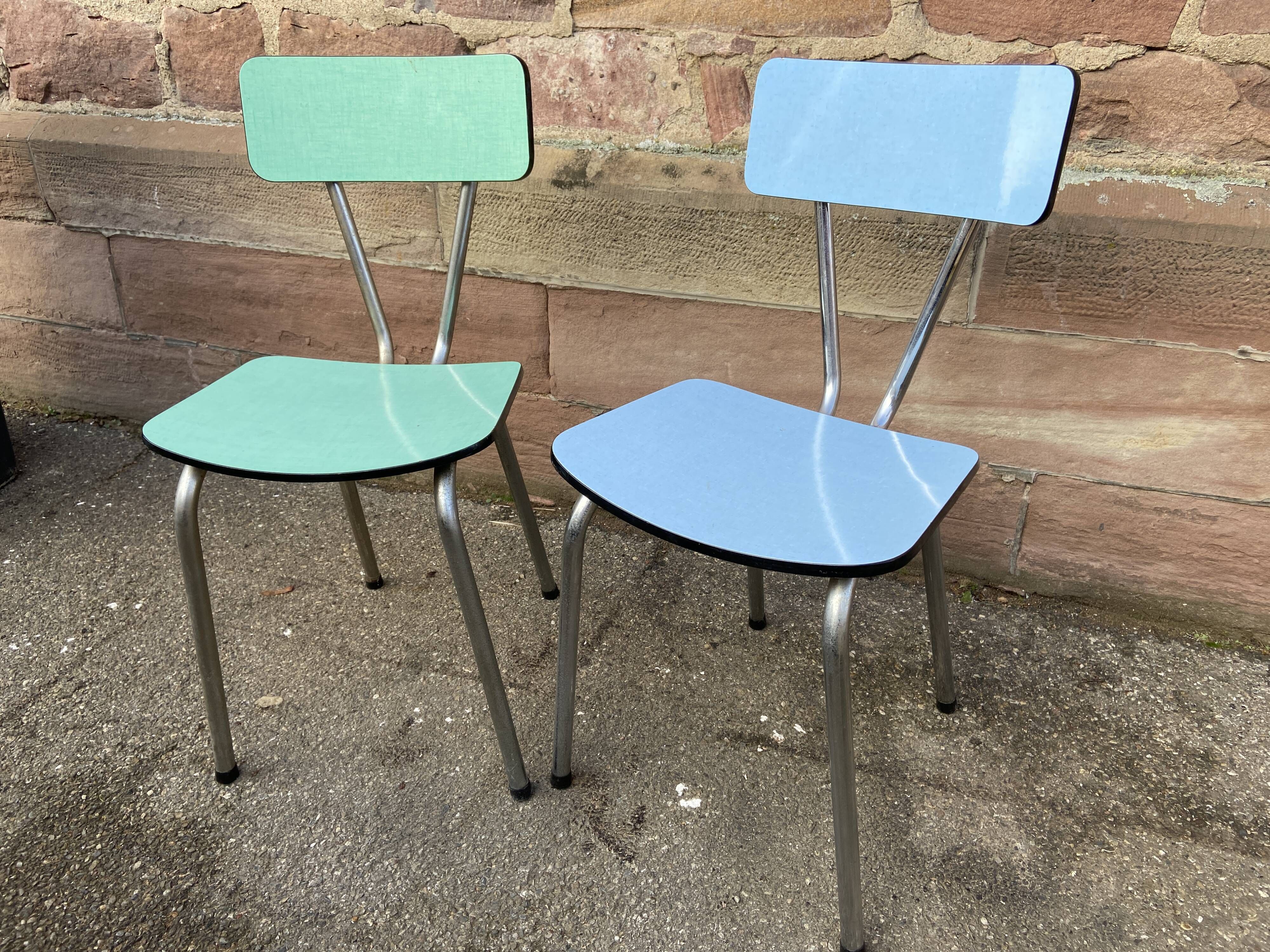 2 mismatched formica chairs mid century vintage 1960