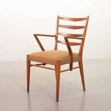 Cees Braakman Dutch Design Wooden Ladder Arm Chairs & Caramel Bouclé Fabric