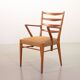 Cees Braakman Dutch Design Wooden Ladder Arm Chairs & Caramel Bouclé Fabric