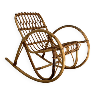 Small vintage rattan rocking chair for children from the 60s