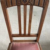 Pair of carved wooden chairs with pink velvet seat ART DECO