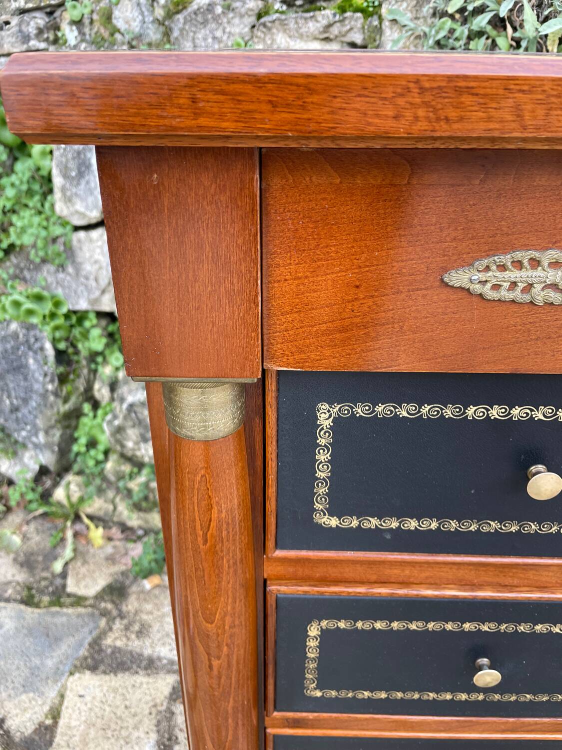 Small empire style solid mahogany writing chest of drawers