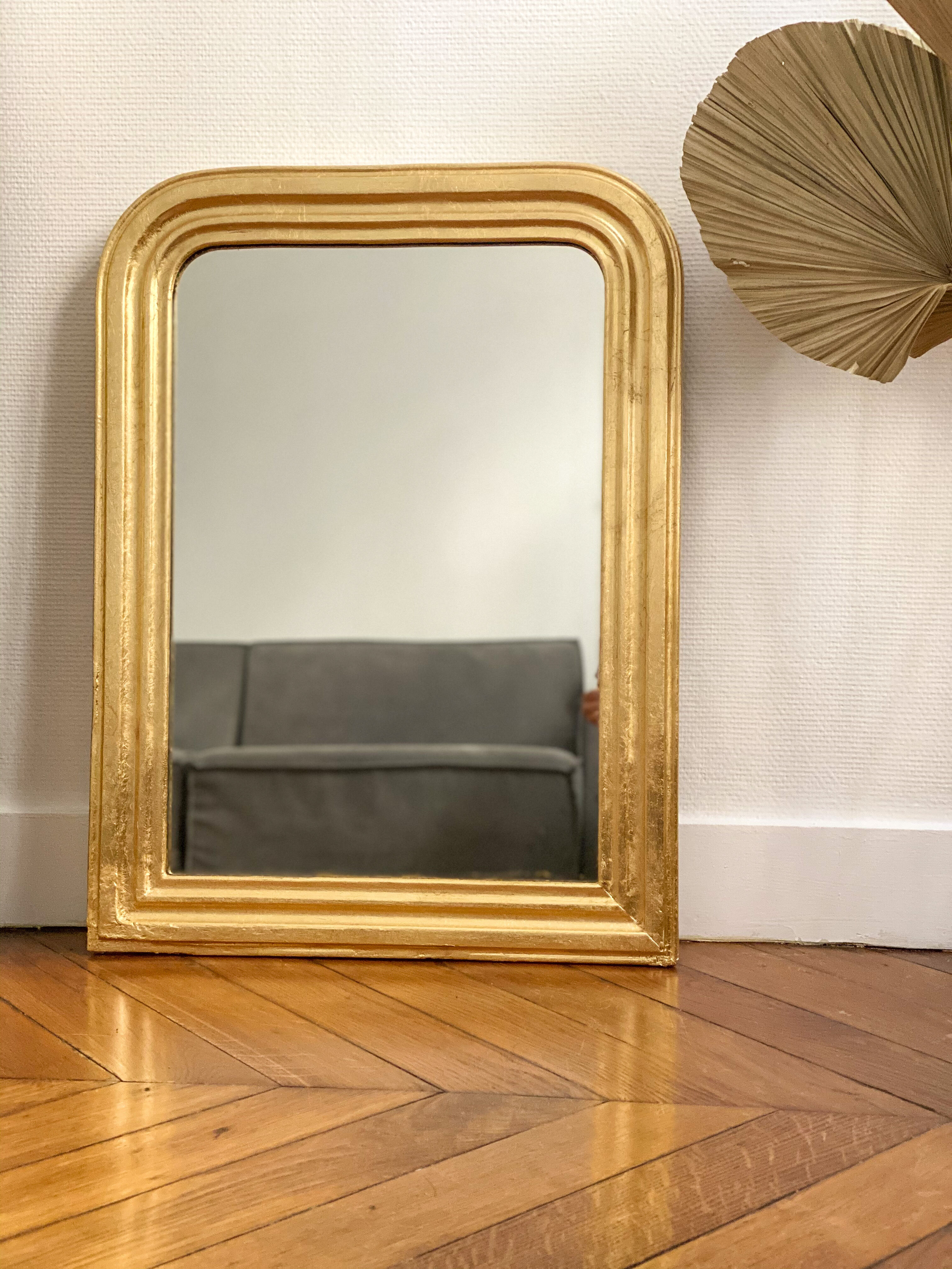 Miroir ancien Louis Philippe doré feuille d’or - 71x53cm