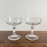 2 coupes à champagne anciennes en verre soufflé à côtes plates 19eme siècle