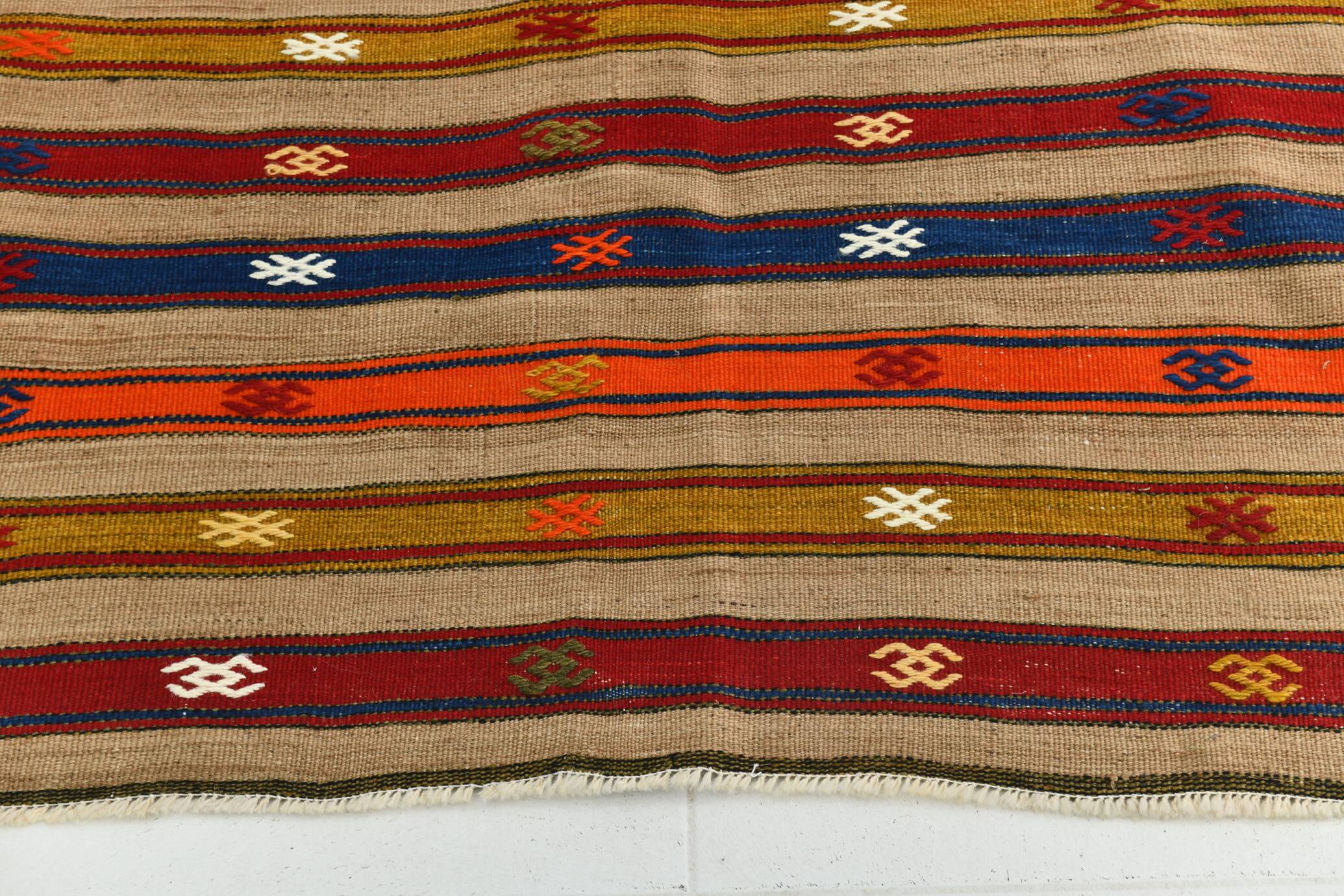 Kilim Mid Century Modern Red & Blue Vintage Rug, 151x244Cm