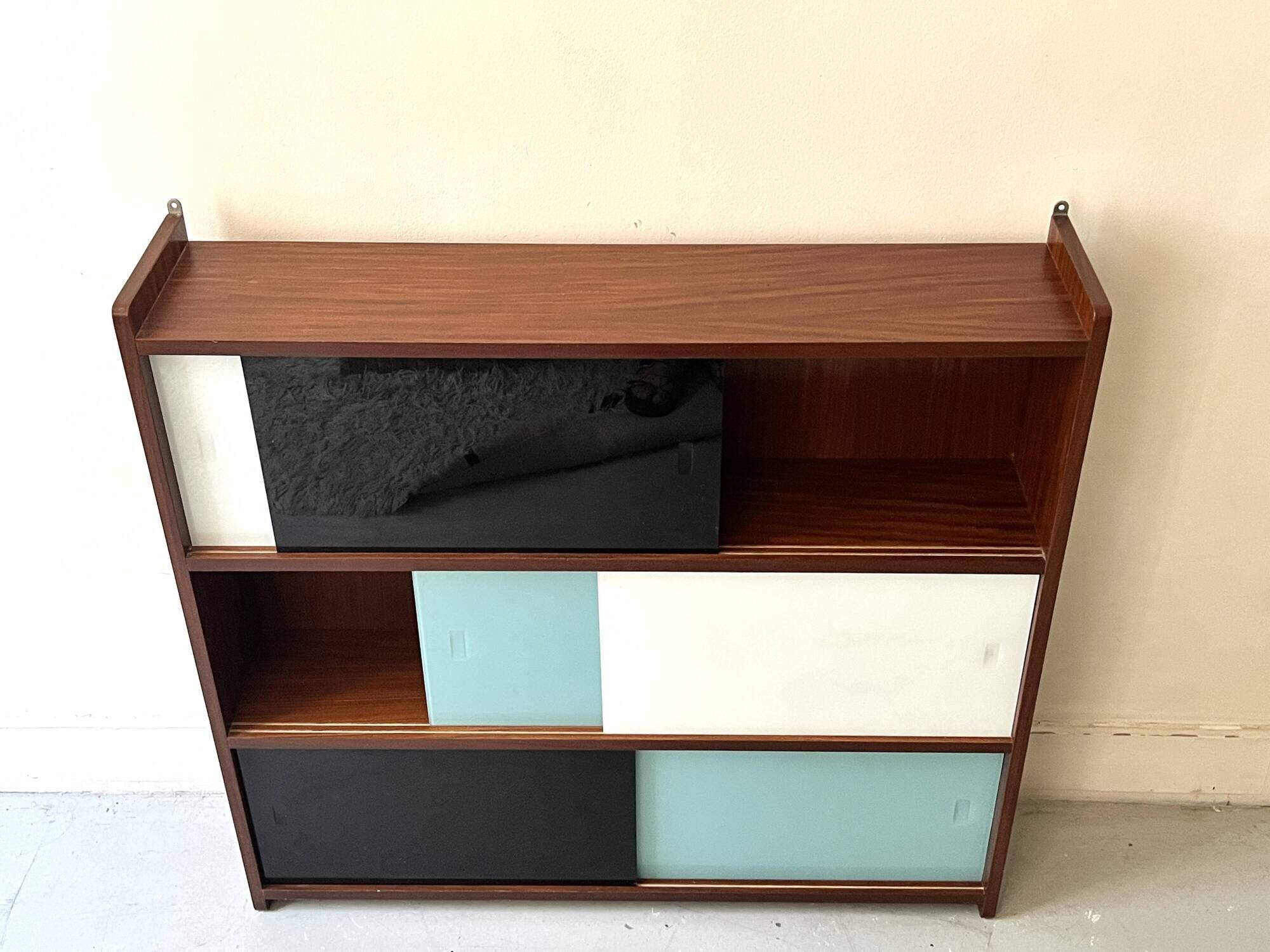 Large closed bookcase in wood and glass, Oscar Furniture design, 1950s
