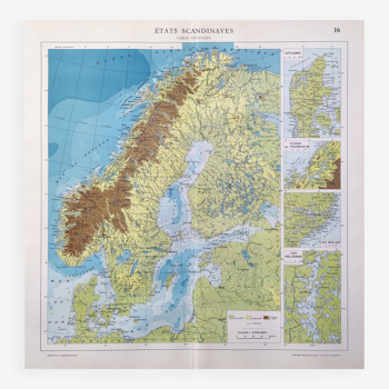 Vintage map Scandinavia Norway Sweden Finland 43x43cm from 1950