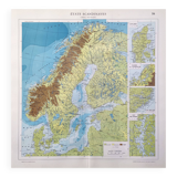 Vintage map Scandinavia Norway Sweden Finland 43x43cm from 1950