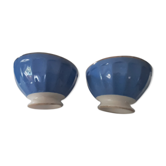 2 old bowls with facets semi porcelain blue france
