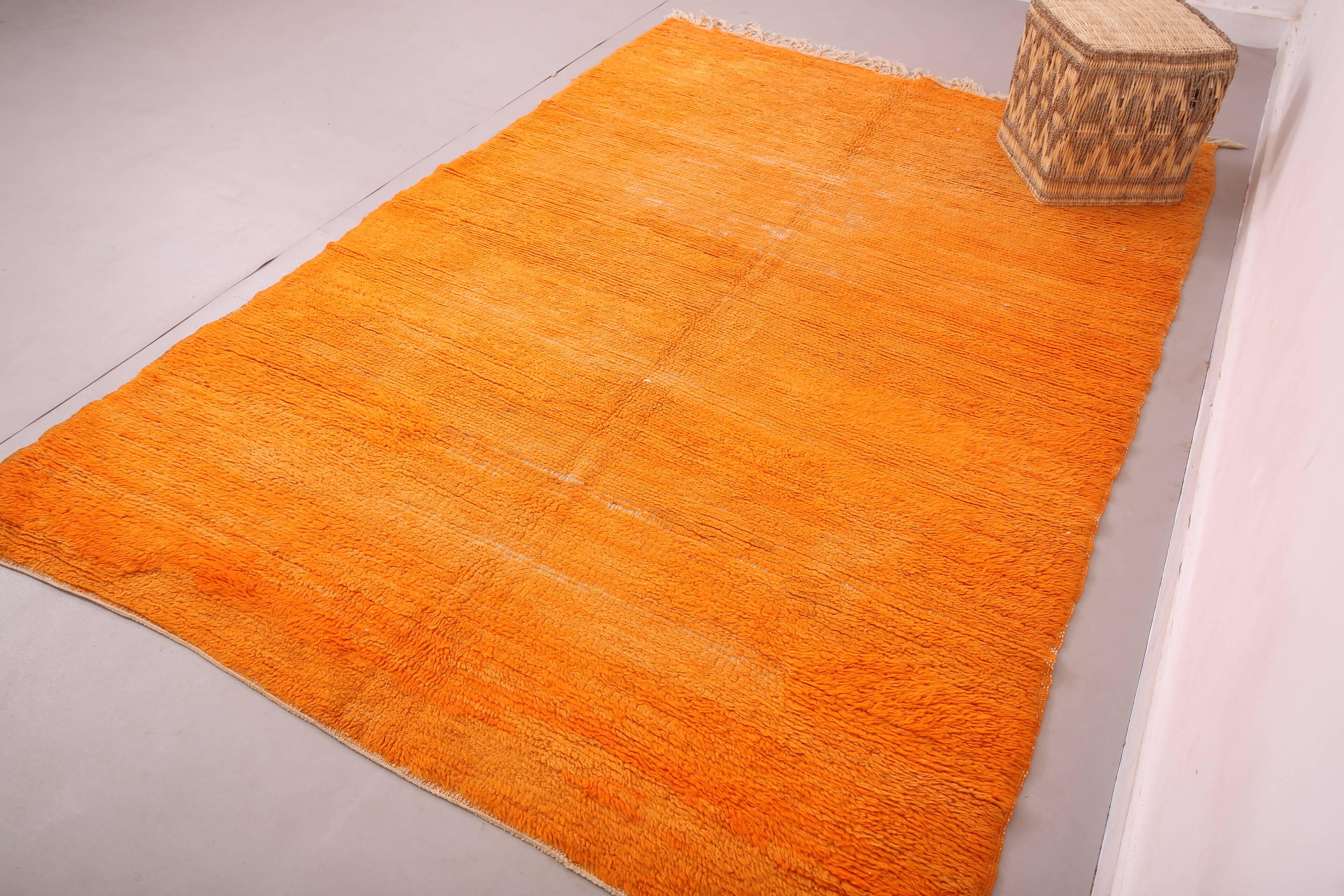 Tapis marocain vintage orange 174 x 255 cm - Tapis en laine berbère - Tapis fait main