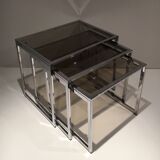 Set of 3 chrome nesting tables. Around 1970.