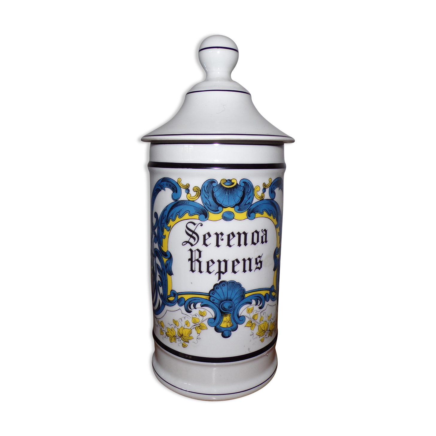 Apothecary pot with pharmacy porcelain of dismissal