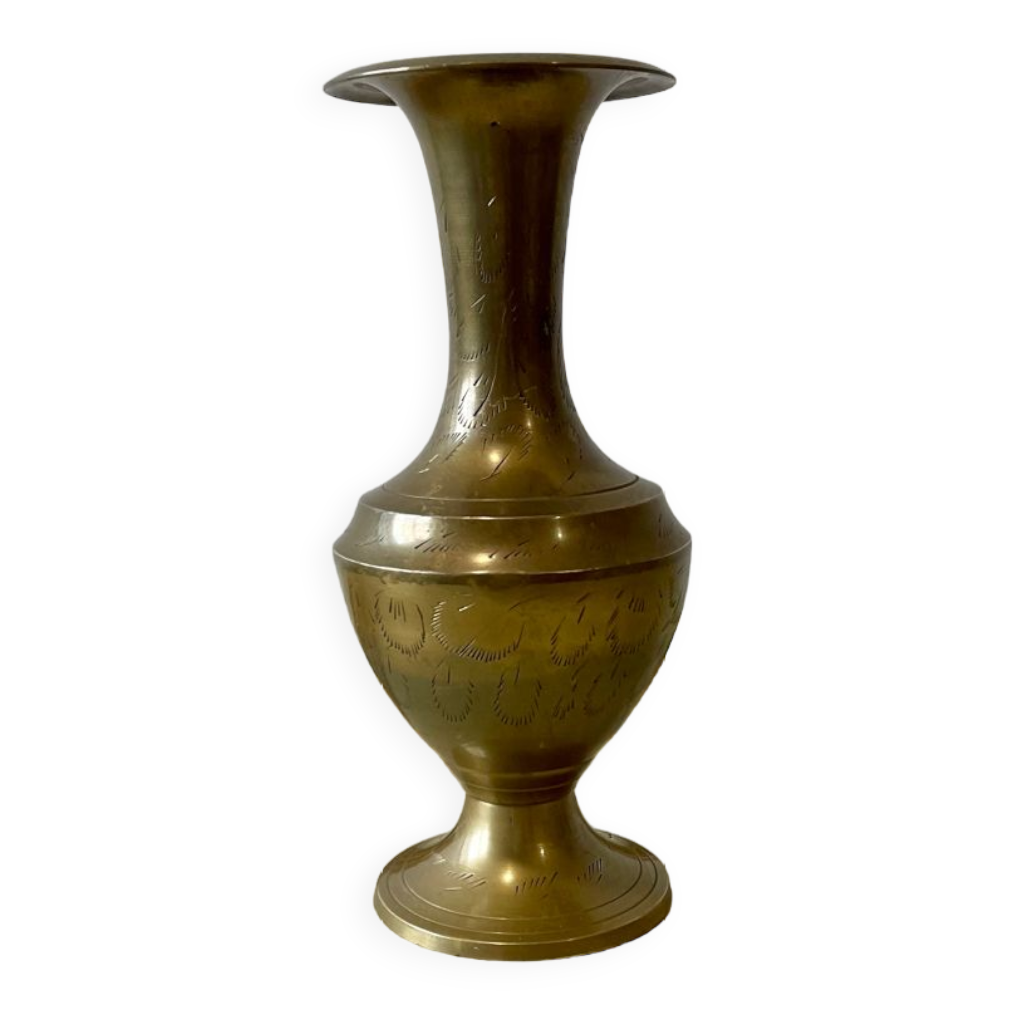 Engraved brass vase