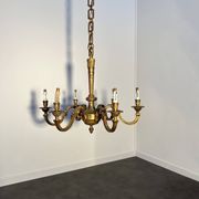 Important six-light chandelier in chiselled gilded bronze, Empire, 19th century