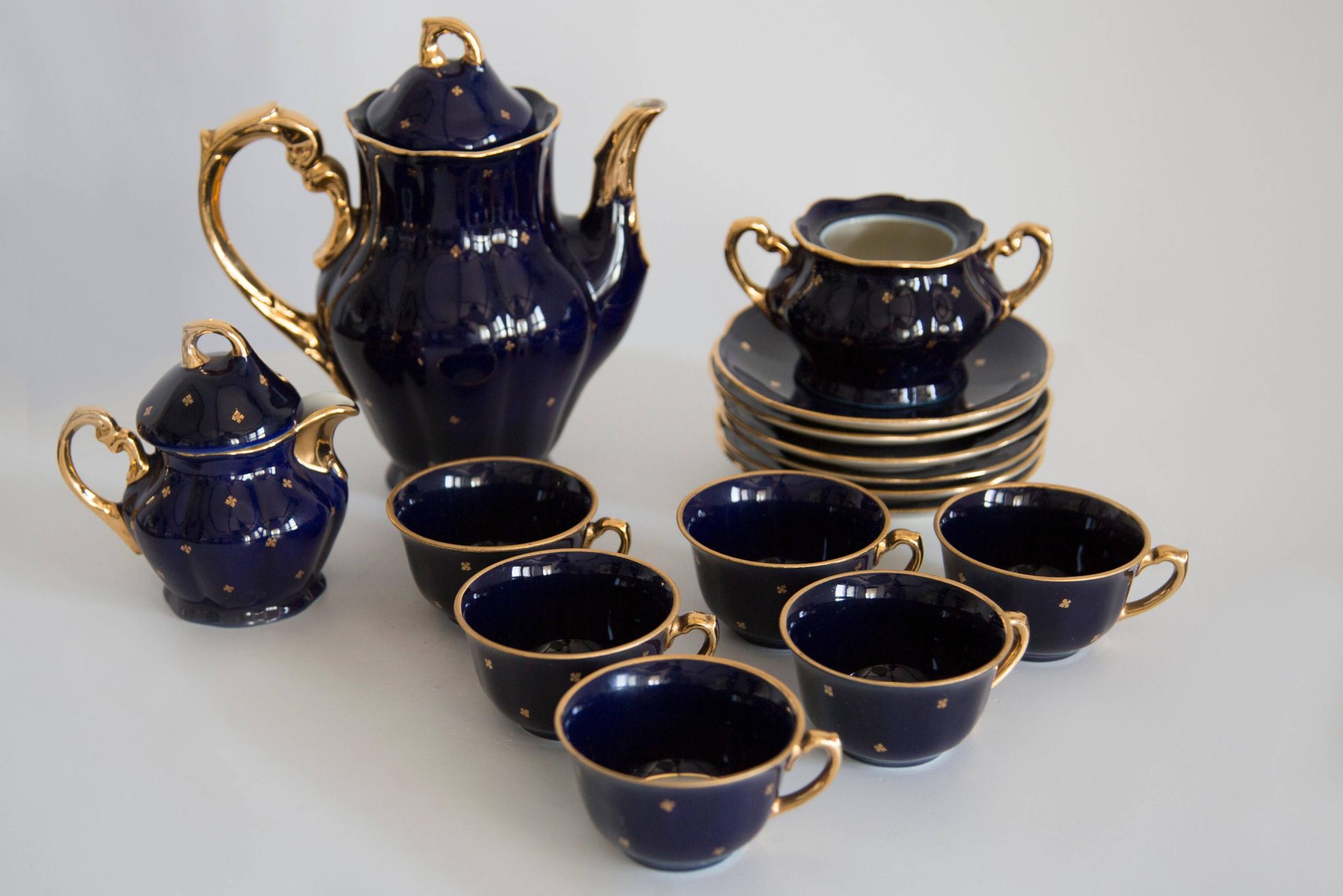 Painted porcelain tea and coffee service, mid-20th century, Poland, 1960.