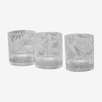 Trois verres à whisky en cristal ciselé vintage 1960
