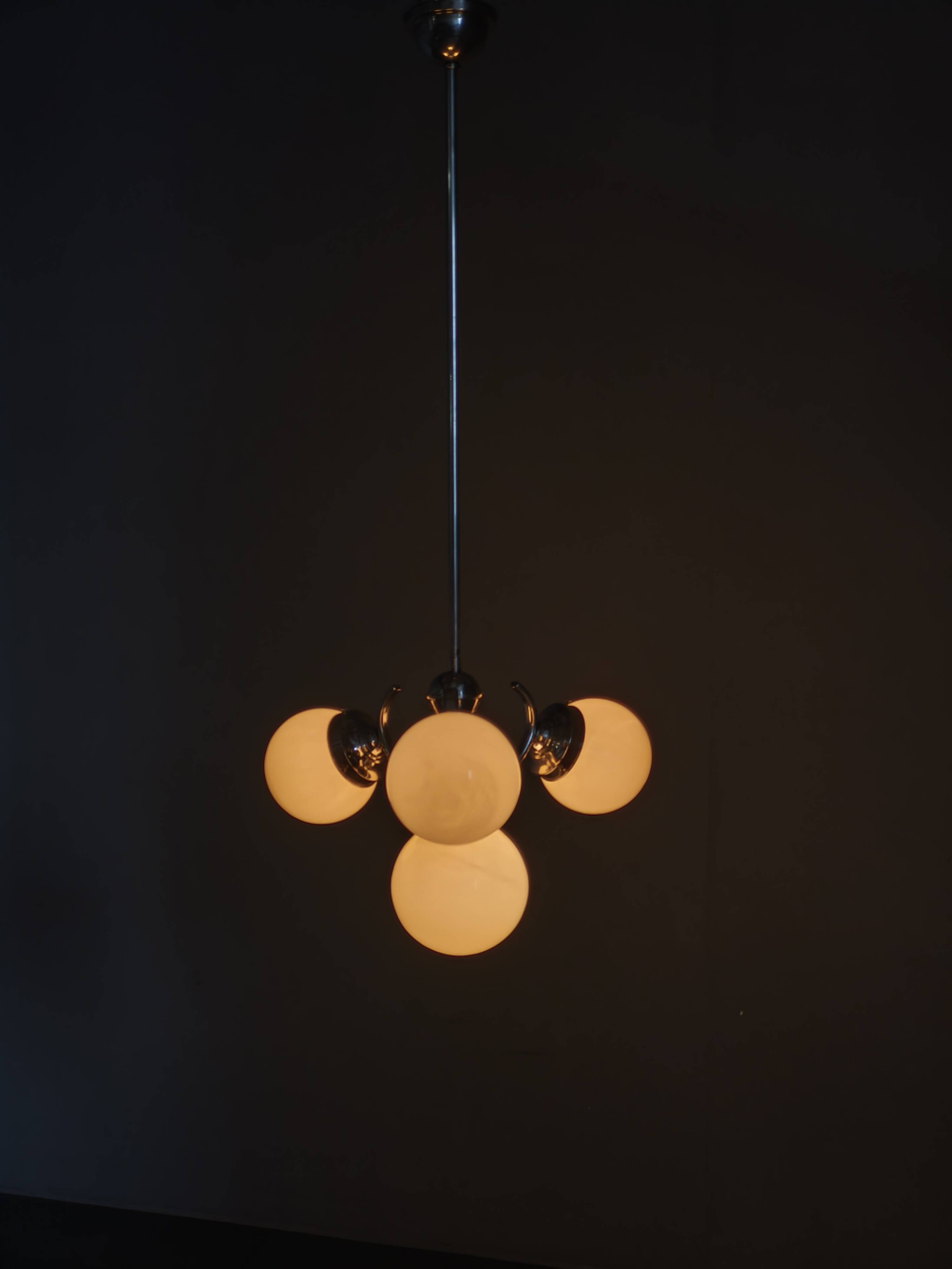 Bauhaus Globe Chandelier Czechoslovakia 1930s Chrome Pendant