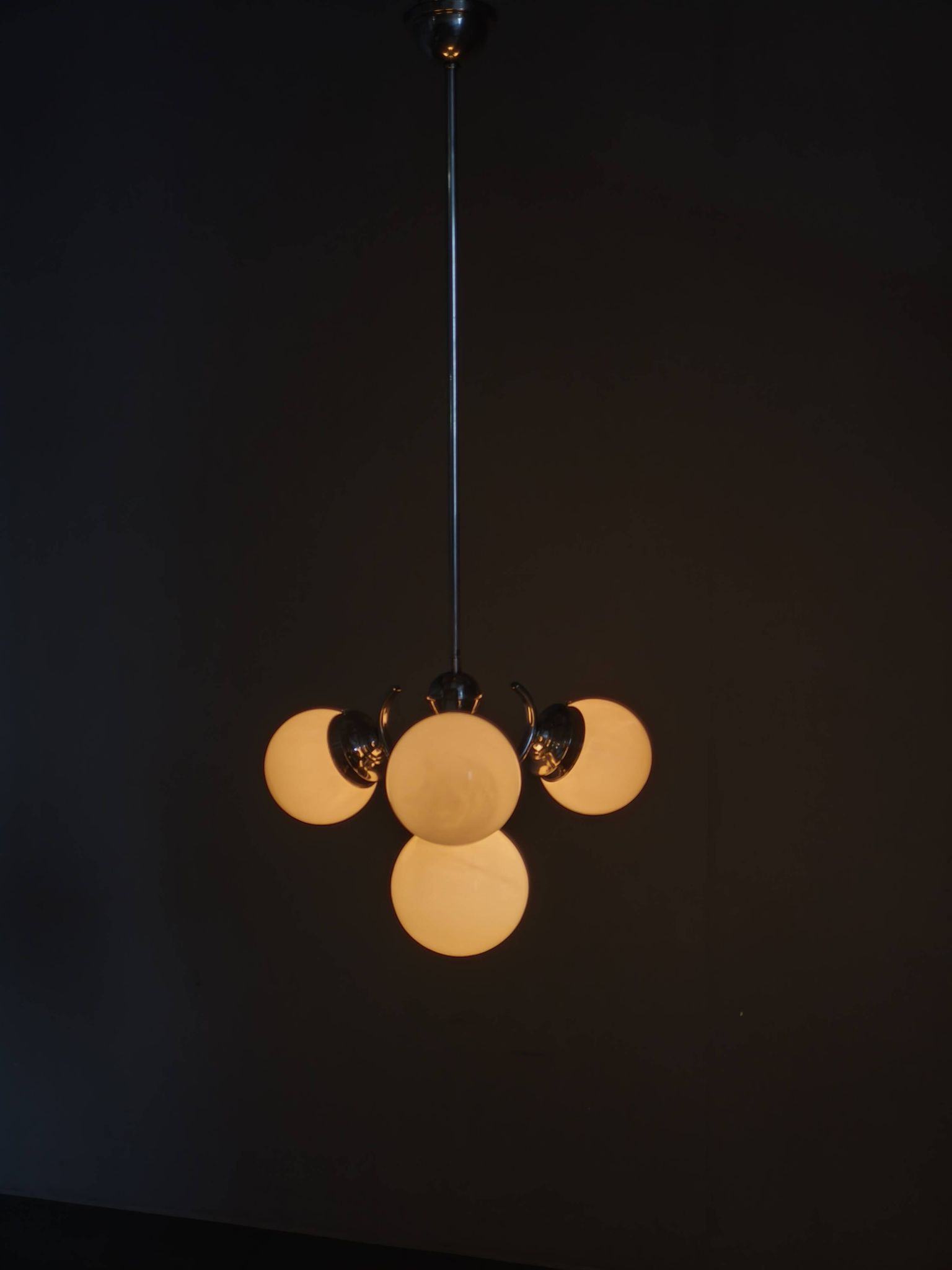 Bauhaus Globe Chandelier Czechoslovakia 1930s Chrome Pendant