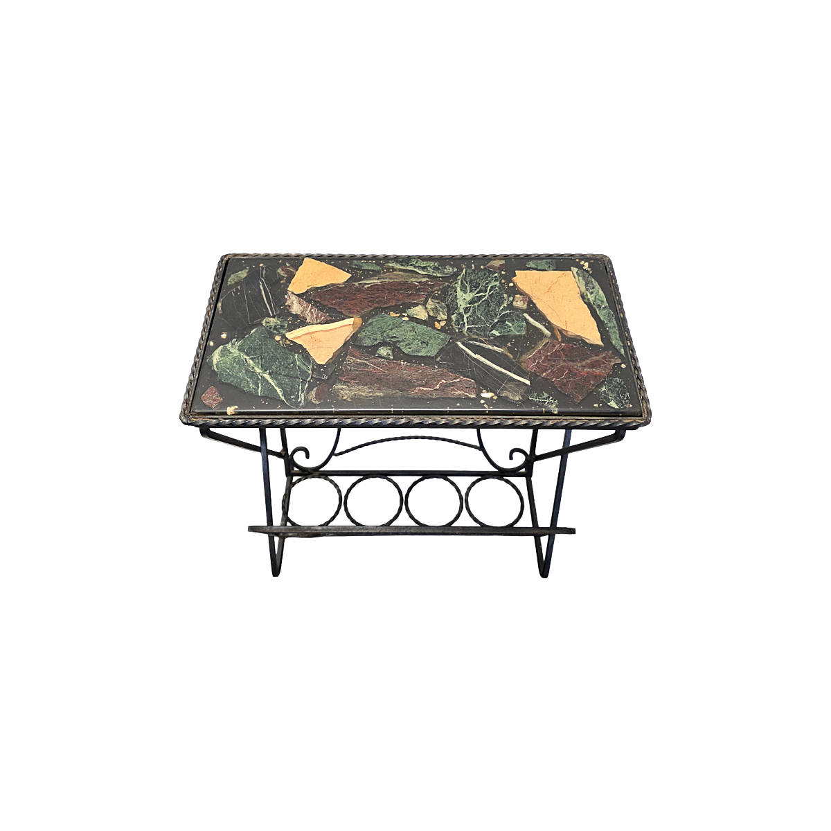 Table d'appoint vintage avec plateau en marbre mosaïque, années 1970