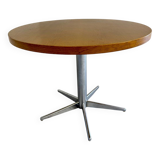 Old round table in solid wood and metal, vintage 70s design