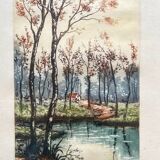 Aquarelle ancienne encadrée et signée, début 20eme