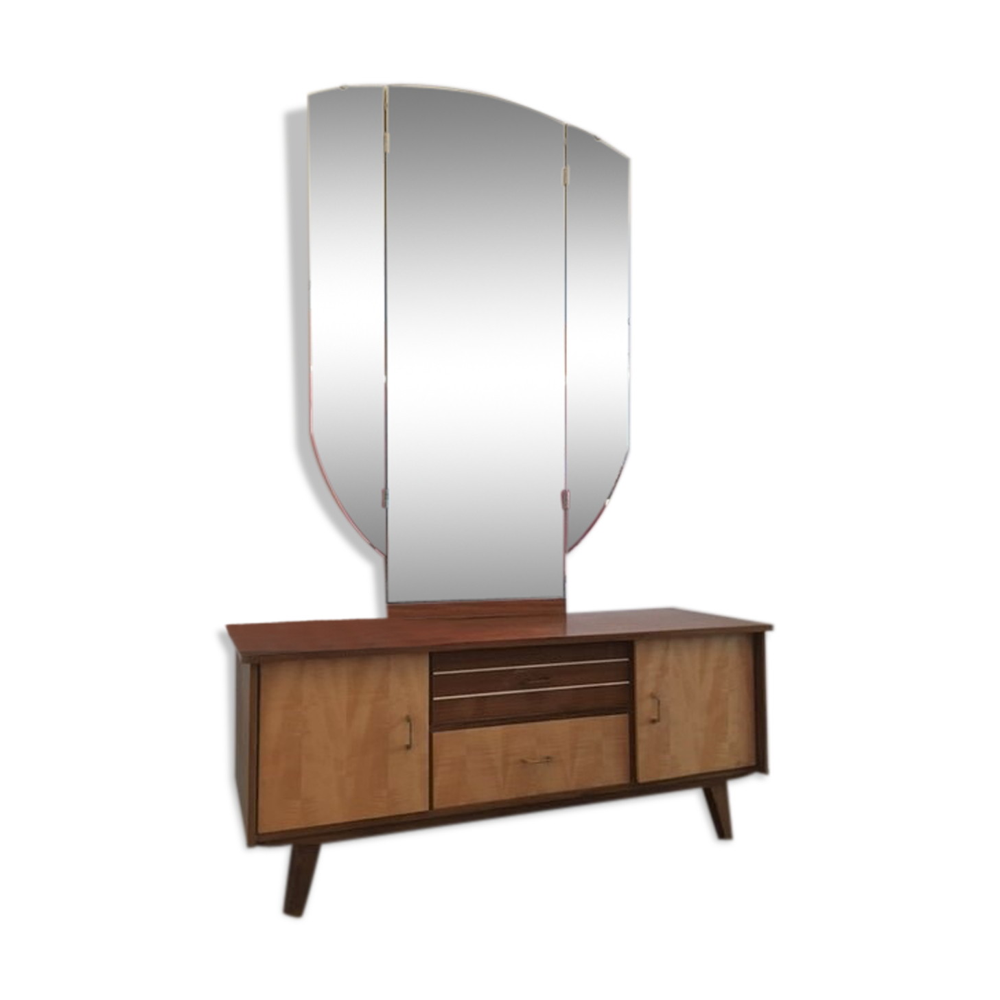 130cm x 84cm infilade hairdresser and tryptic mirror, 1960's
