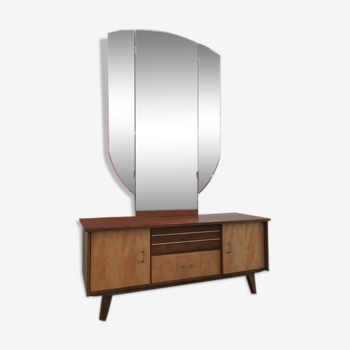 130cm x 84cm infilade hairdresser and tryptic mirror, 1960's