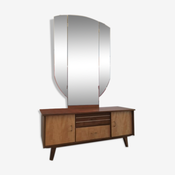 Coiffeuse enfilade et miroir tryptique 130cm x  84cm, 1960’s