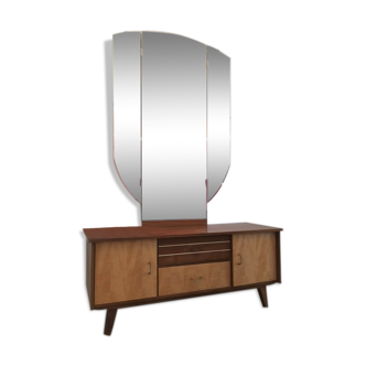 130cm x 84cm infilade hairdresser and tryptic mirror, 1960's