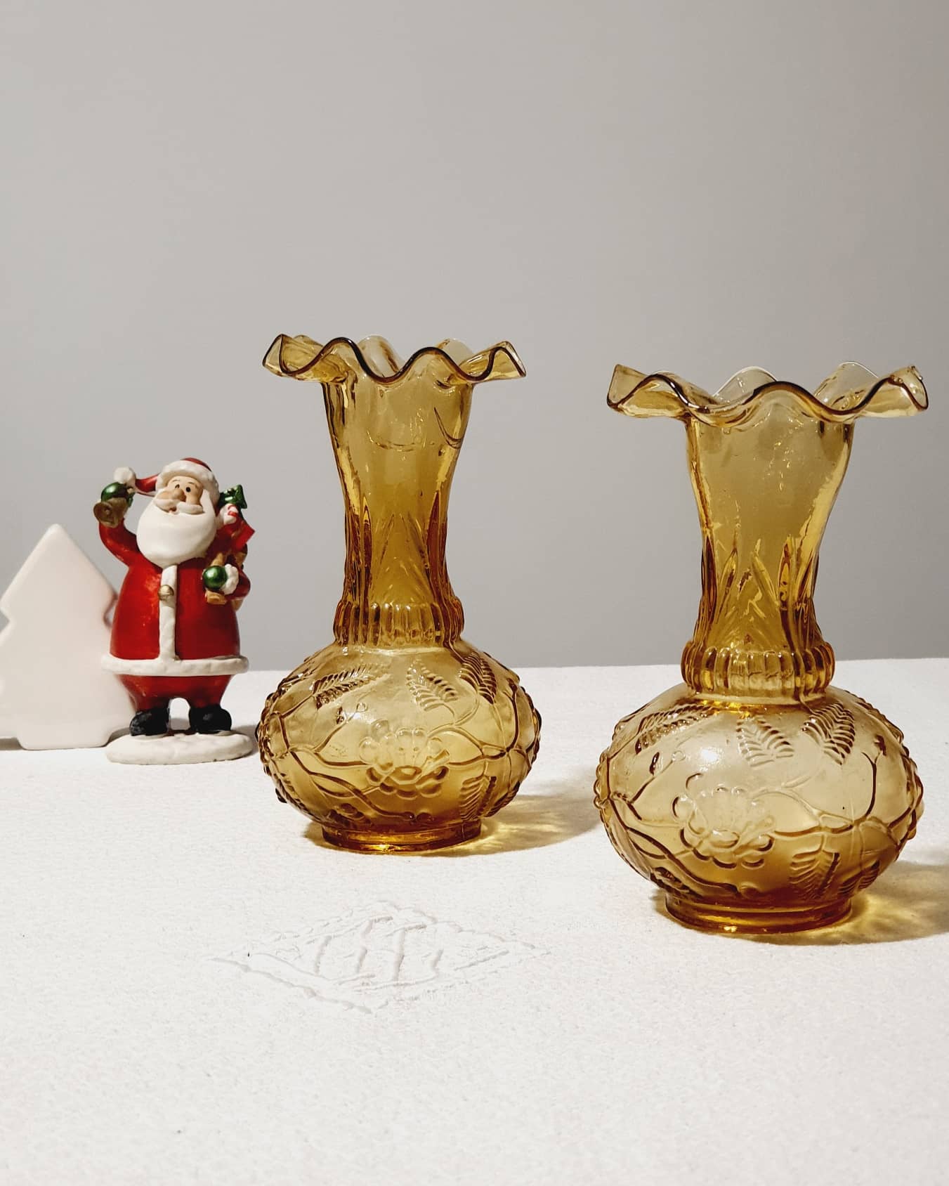 Vintage moulded amber glass vases