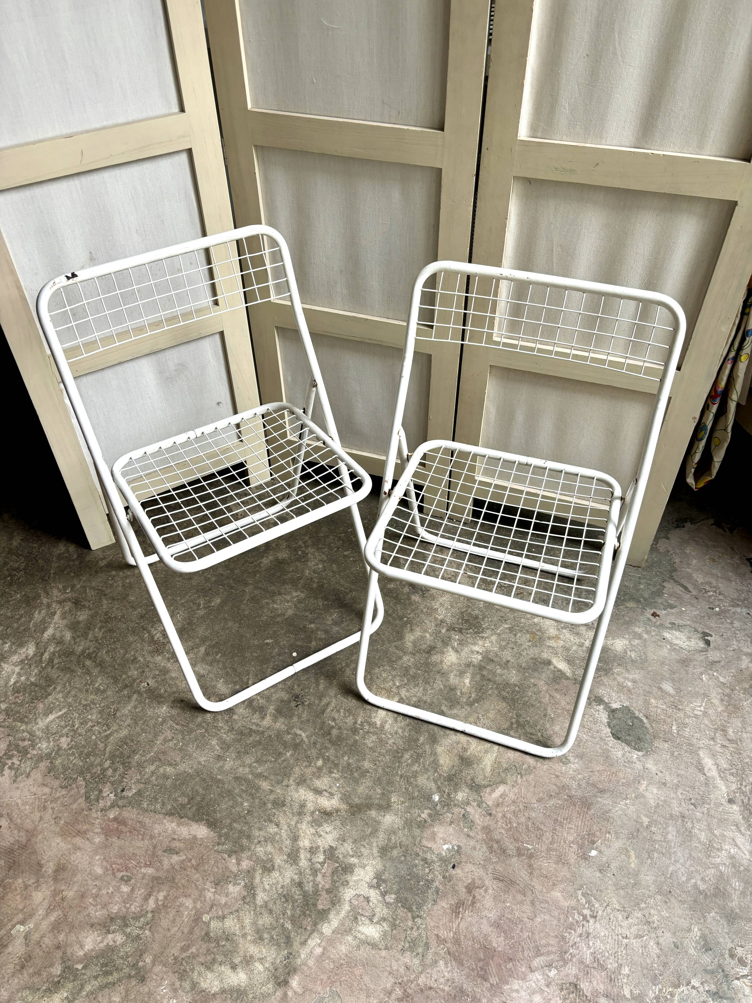 2 white metal "Ted Ned" folding chairs by Niels Gammelgaard for IKEA, 1980s